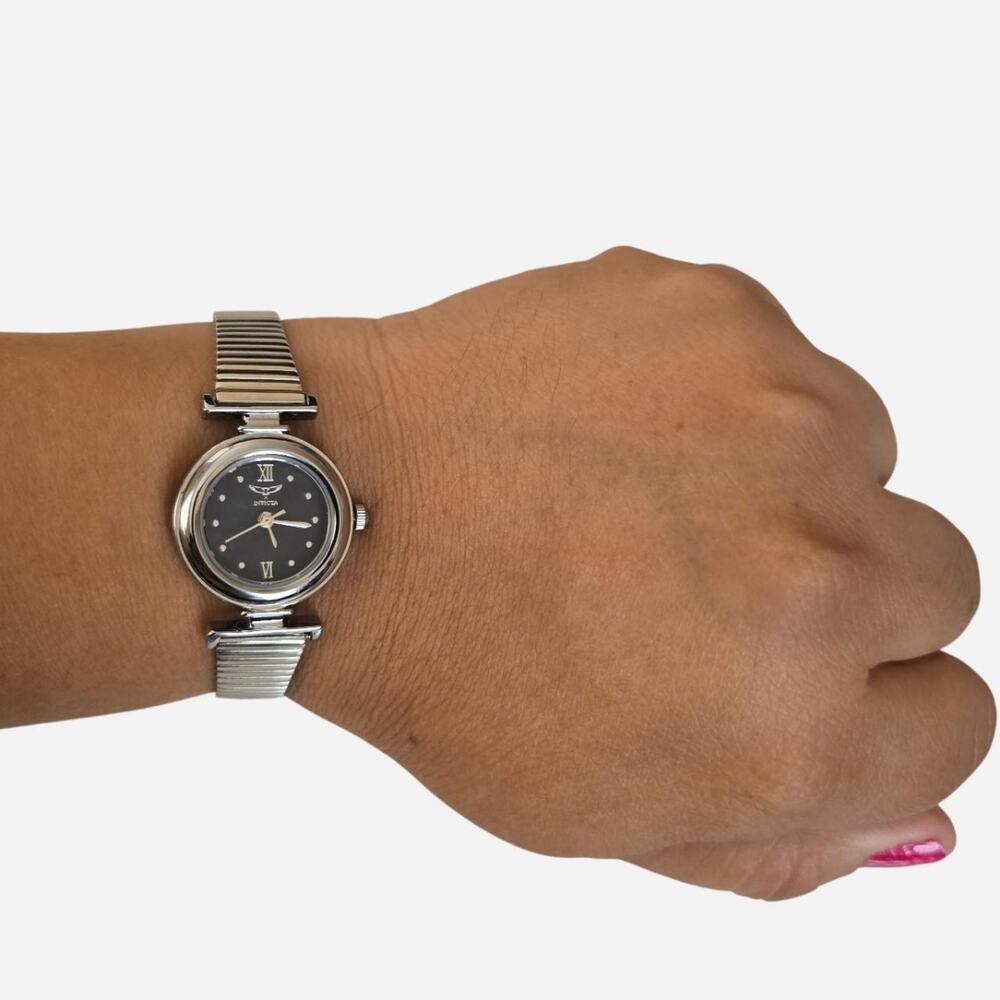 Invicta Ladies Black Dial Stainless Steel Mesh Watch NIB
